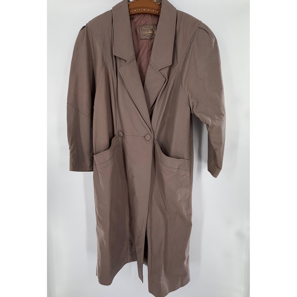 Vintage Echt Leder Taupe Mauve Genuine Leather Long Trench Coat Double Breasted